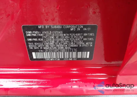 2021 Subaru Crosstrek Premium from USA, damaged, VIN JF2GTAPC1M8337376